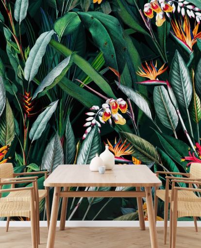 botanical wallpaper mural called Midnight Garden V by Burcu Korkmazyurek for bedrooms and bathrooms