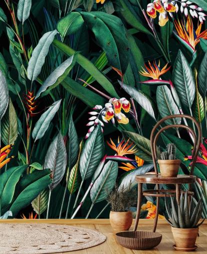 botanical wallpaper mural called Midnight Garden V by Burcu Korkmazyurek for bedrooms and bathrooms botanical wallpaper mural called Midnight Garden V by Burcu Korkmazyurek for bedrooms and bathrooms