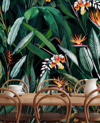 botanical wallpaper mural called Midnight Garden V by Burcu Korkmazyurek for bedrooms and bathrooms