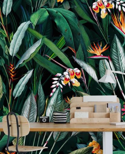 botanical wallpaper mural called Midnight Garden V by Burcu Korkmazyurek for bedrooms and bathrooms