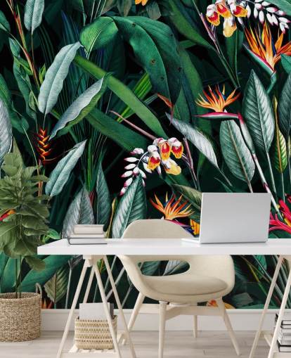 botanical wallpaper mural called Midnight Garden V by Burcu Korkmazyurek for bedrooms and bathrooms