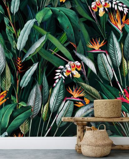 botanical wallpaper mural called Midnight Garden V by Burcu Korkmazyurek for bedrooms and bathrooms