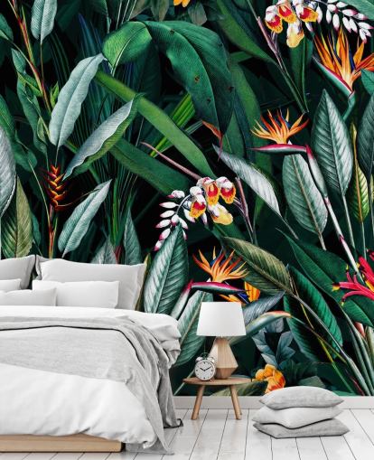 botanical wallpaper mural called Midnight Garden V by Burcu Korkmazyurek for bedrooms and bathrooms