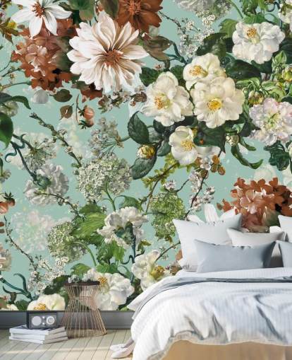 mural de pared floral llamado Midnight Garden XIII de Burcu Korkmazyurek para salones y dormitorios