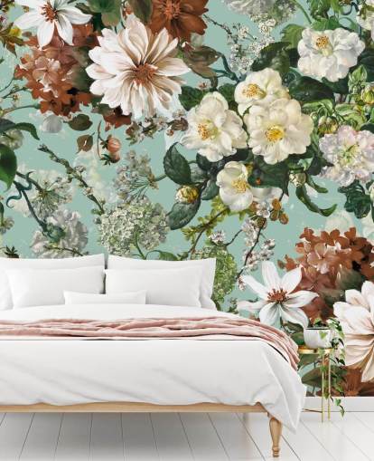 floral wall mural called Midnight Garden XIII by Burcu Korkmazyurek for lounges and bedrooms