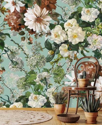 blomsterveggmaleri kalt Midnight Garden XIII av Burcu Korkmazyurek for salonger og soverom