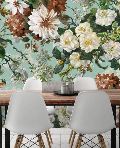 floral wall mural called Midnight Garden XIII by Burcu Korkmazyurek for lounges and bedrooms