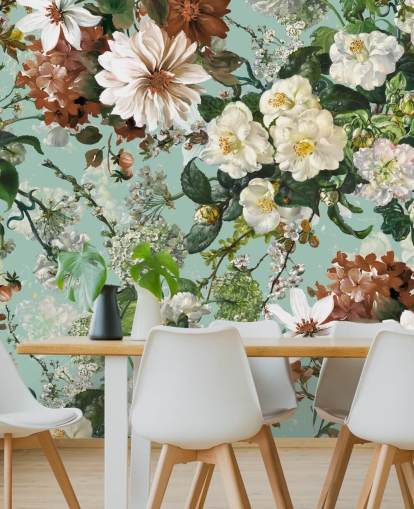 mural de pared floral llamado Midnight Garden XIII de Burcu Korkmazyurek para salones y dormitorios