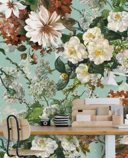 floral wall mural called Midnight Garden XIII by Burcu Korkmazyurek for lounges and bedrooms