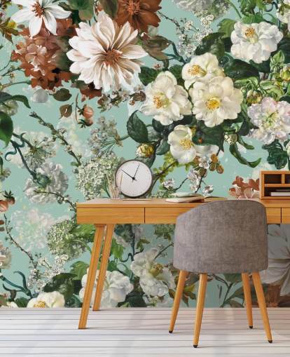 floral wall mural called Midnight Garden XIII by Burcu Korkmazyurek for lounges and bedrooms