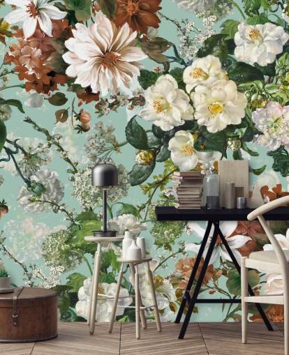 floral wall mural called Midnight Garden XIII by Burcu Korkmazyurek for lounges and bedrooms