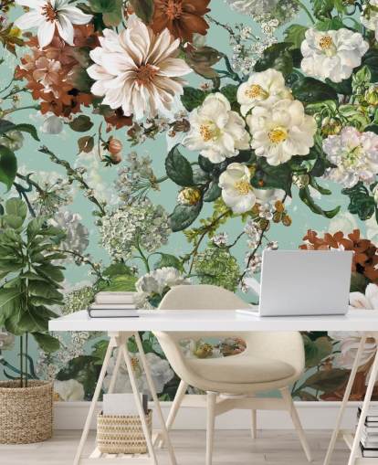 floral wall mural called Midnight Garden XIII by Burcu Korkmazyurek for lounges and bedrooms