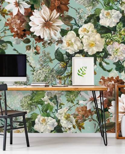 floral wall mural called Midnight Garden XIII by Burcu Korkmazyurek for lounges and bedrooms