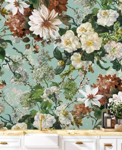 bloemenmuurschildering genaamd Midnight Garden XIII van Burcu Korkmazyurek voor lounges en slaapkamers