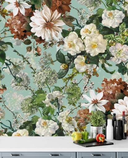 floral wall mural called Midnight Garden XIII by Burcu Korkmazyurek for lounges and bedrooms