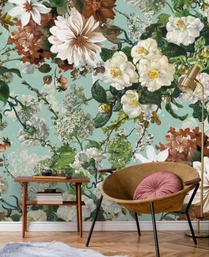 floral wall mural called Midnight Garden XIII by Burcu Korkmazyurek for lounges and bedrooms