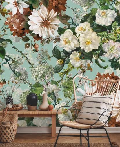 floral wall mural called Midnight Garden XIII by Burcu Korkmazyurek for lounges and bedrooms