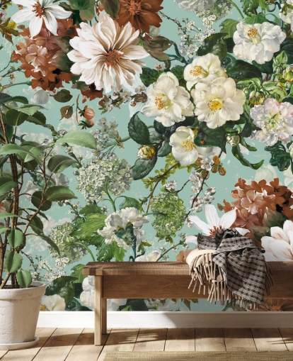 floral wall mural called Midnight Garden XIII by Burcu Korkmazyurek for lounges and bedrooms