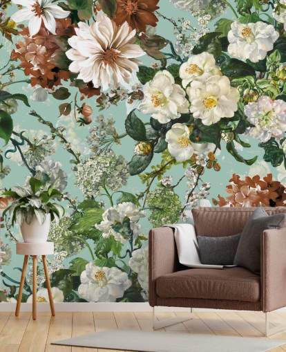 fresque murale florale intitulée Midnight Garden XIII de Burcu Korkmazyurek pour les salons et les chambres