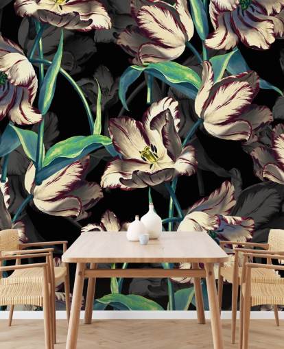 grande mural de papel de parede floral chamado Night Forest XIII de Burcu Korkmazyurek para quartos e salões grande mural de papel de parede floral chamado Night Forest XIII de Burcu Korkmazyurek para quartos e salões