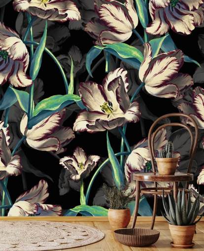 large floral wallpaper mural called Night Forest XIII by Burcu Korkmazyurek for bedrooms and lounges large floral wallpaper mural called Night Forest XIII by Burcu Korkmazyurek for bedrooms and lounges