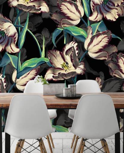 grande mural de papel de parede floral chamado Night Forest XIII de Burcu Korkmazyurek para quartos e salões