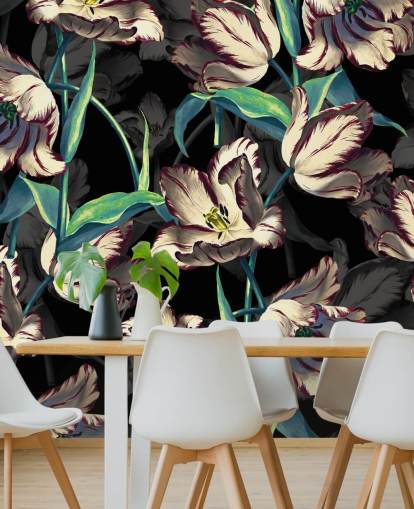 große Blumentapete namens Night Forest XIII von Burcu Korkmazyurek für Schlafzimmer und Lounges