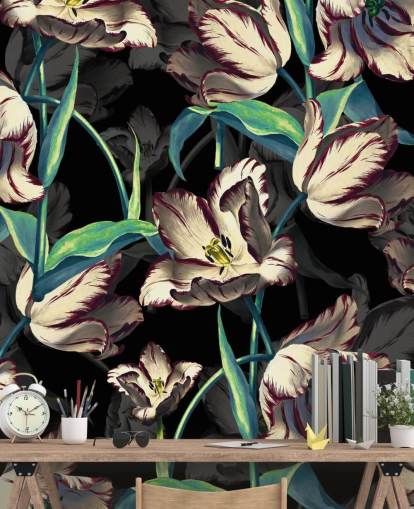 grand papier peint floral intitulé Night Forest XIII de Burcu Korkmazyurek pour les chambres et les salons