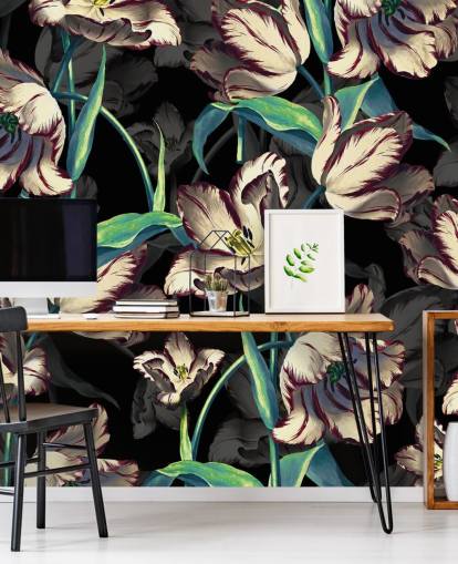 large floral wallpaper mural called Night Forest XIII by Burcu Korkmazyurek for bedrooms and lounges large floral wallpaper mural called Night Forest XIII by Burcu Korkmazyurek for bedrooms and lounges