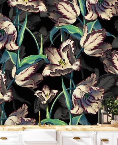 stort blomstertapet veggmaleri kalt Night Forest XIII av Burcu Korkmazyurek for soverom og salonger