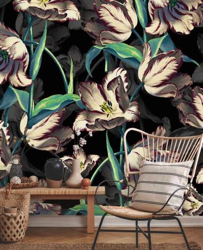 gran mural de papel pintado floral llamado Night Forest XIII de Burcu Korkmazyurek para dormitorios y salones gran mural de papel pintado floral llamado Night Forest XIII de Burcu Korkmazyurek para dormitorios y salones