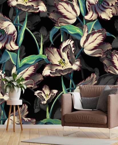 grote muurschildering met bloemen genaamd Night Forest XIII van Burcu Korkmazyurek voor slaapkamers en lounges grote muurschildering met bloemen genaamd Night Forest XIII van Burcu Korkmazyurek voor slaapkamers en lounges