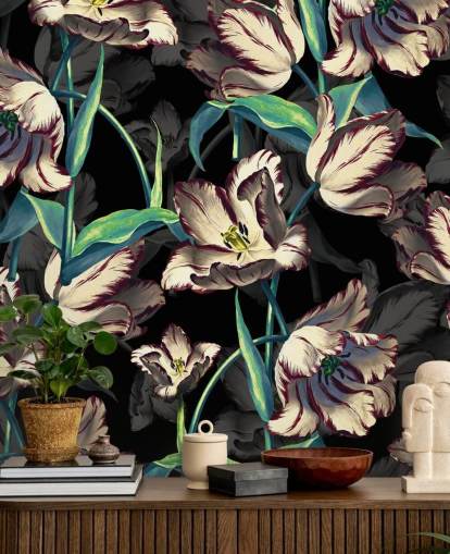 large floral wallpaper mural called Night Forest XIII by Burcu Korkmazyurek for bedrooms and lounges large floral wallpaper mural called Night Forest XIII by Burcu Korkmazyurek for bedrooms and lounges