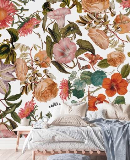 mural de papel pintado floral llamado Romantic Garden de Burcu Korkmazyurek para salas de estar y dormitorios mural de papel pintado floral llamado Romantic Garden de Burcu Korkmazyurek para salas de estar y dormitorios
