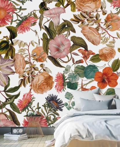 papier peint floral appelé Romantic Garden de Burcu Korkmazyurek pour les salons et les chambres
