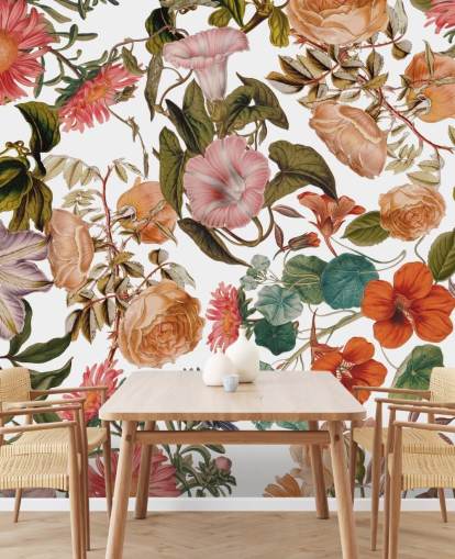 carta da parati murale floreale chiamata Romantic Garden di Burcu Korkmazyurek per salotti e camere da letto carta da parati murale floreale chiamata Romantic Garden di Burcu Korkmazyurek per salotti e camere da letto