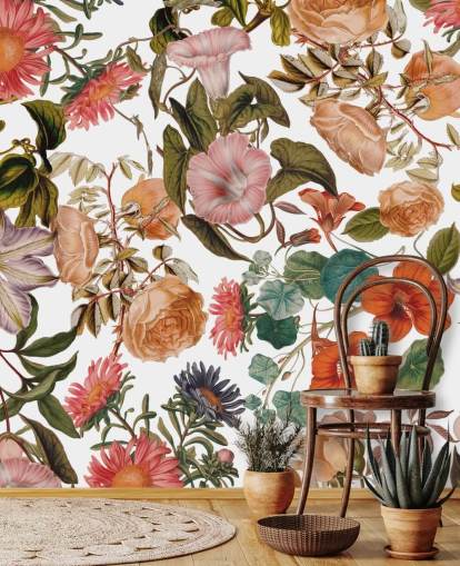 mural de papel de parede floral chamado Jardim Romântico de Burcu Korkmazyurek para salas de estar e quartos mural de papel de parede floral chamado Jardim Romântico de Burcu Korkmazyurek para salas de estar e quartos