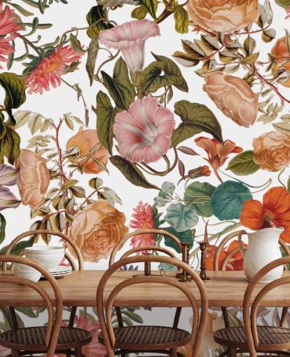 carta da parati murale floreale chiamata Romantic Garden di Burcu Korkmazyurek per salotti e camere da letto carta da parati murale floreale chiamata Romantic Garden di Burcu Korkmazyurek per salotti e camere da letto