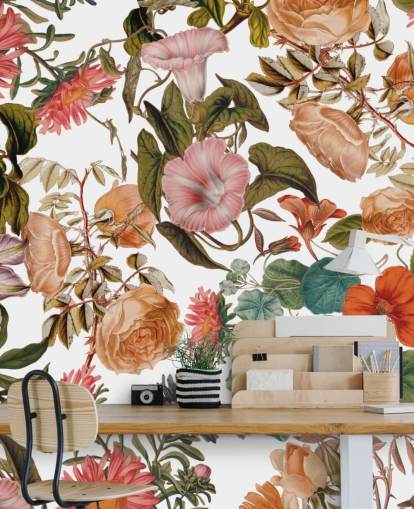 mural de papel pintado floral llamado Romantic Garden de Burcu Korkmazyurek para salas de estar y dormitorios