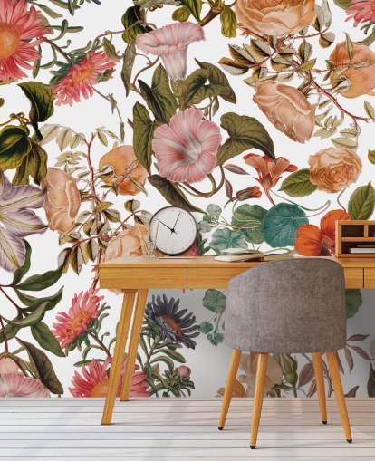 Blumentapete namens Romantic Garden von Burcu Korkmazyurek für Wohn- und Schlafzimmer