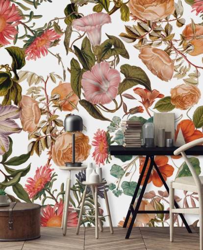 floral wallpaper mural called Romantic Garden by Burcu Korkmazyurek for living rooms and bedrooms