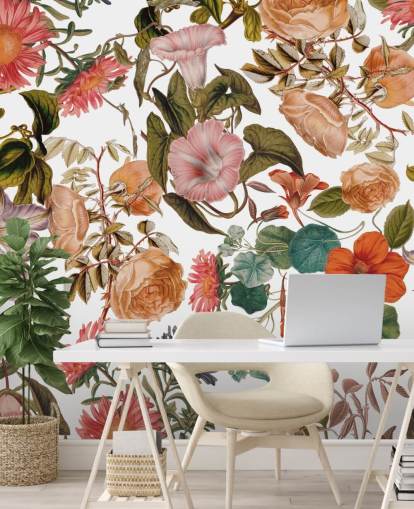 bloemenbehang met de naam Romantic Garden van Burcu Korkmazyurek voor woon- en slaapkamers