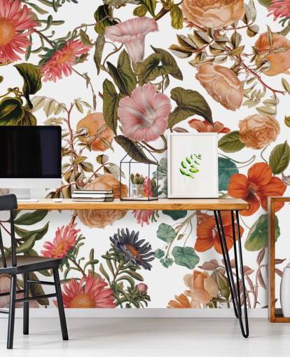 mural de papel pintado floral llamado Romantic Garden de Burcu Korkmazyurek para salas de estar y dormitorios mural de papel pintado floral llamado Romantic Garden de Burcu Korkmazyurek para salas de estar y dormitorios