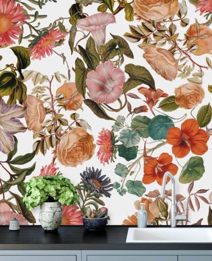 floral wallpaper mural called Romantic Garden by Burcu Korkmazyurek for living rooms and bedrooms