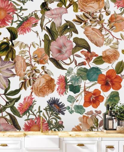 mural de papel de parede floral chamado Jardim Romântico de Burcu Korkmazyurek para salas de estar e quartos mural de papel de parede floral chamado Jardim Romântico de Burcu Korkmazyurek para salas de estar e quartos