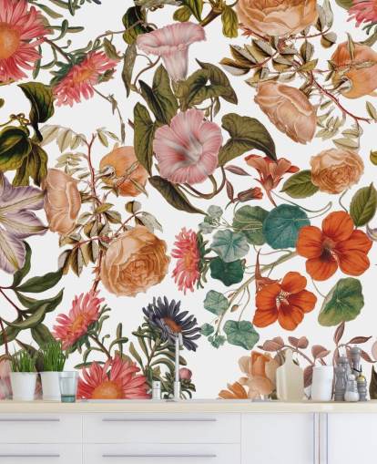floral wallpaper mural called Romantic Garden by Burcu Korkmazyurek for living rooms and bedrooms