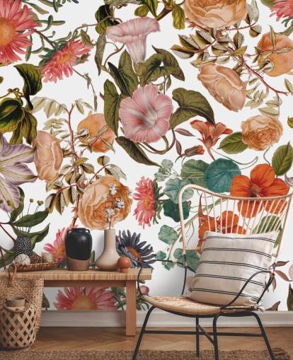 papier peint floral appelé Romantic Garden de Burcu Korkmazyurek pour les salons et les chambres