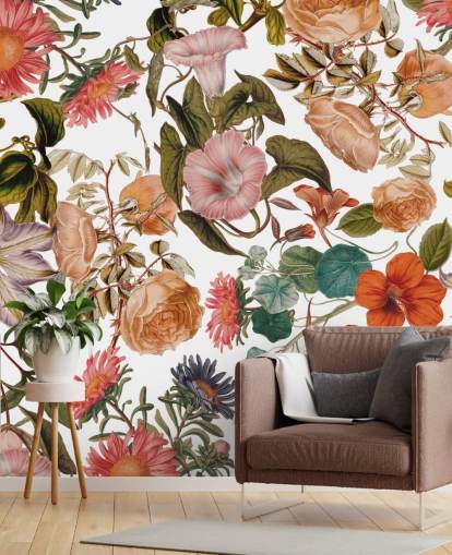 mural de papel pintado floral llamado Romantic Garden de Burcu Korkmazyurek para salas de estar y dormitorios mural de papel pintado floral llamado Romantic Garden de Burcu Korkmazyurek para salas de estar y dormitorios