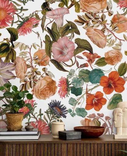 mural de papel de parede floral chamado Jardim Romântico de Burcu Korkmazyurek para salas de estar e quartos mural de papel de parede floral chamado Jardim Romântico de Burcu Korkmazyurek para salas de estar e quartos