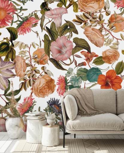 Blumentapete namens Romantic Garden von Burcu Korkmazyurek für Wohn- und Schlafzimmer Blumentapete namens Romantic Garden von Burcu Korkmazyurek für Wohn- und Schlafzimmer